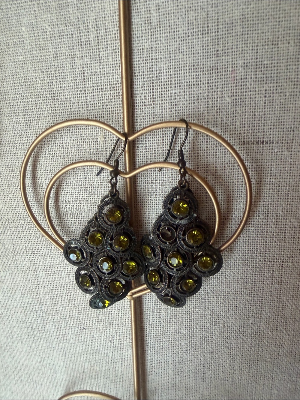 Olive Green Crystal Teardrop Dangle Earrings